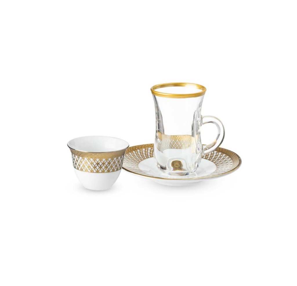 طقم شاي وقهوة 18 قطعة ذهبي