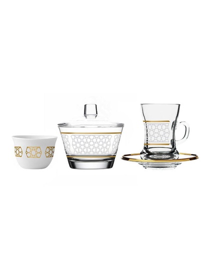 [102 -27574] Touch Retro Set of 19pcs Glass  Gift Gold