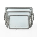 3PCS TRAY WITH DALLA PATTERN DESIGN (SIZE : 50.5X34.5/43.5X29.7/35.5X24.3CM) THICKNESS 0.8MM COLOR : NICKEL WHITE