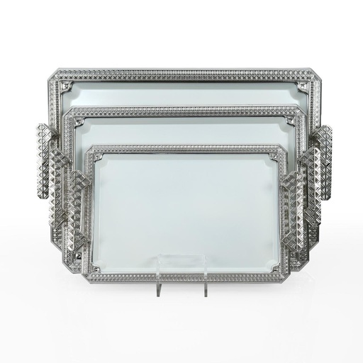 [K3941148/3NW] 3PCS TRAY WITH DALLA PATTERN DESIGN (SIZE : 50.5X34.5/43.5X29.7/35.5X24.3CM) THICKNESS 0.8MM COLOR : NICKEL WHITE